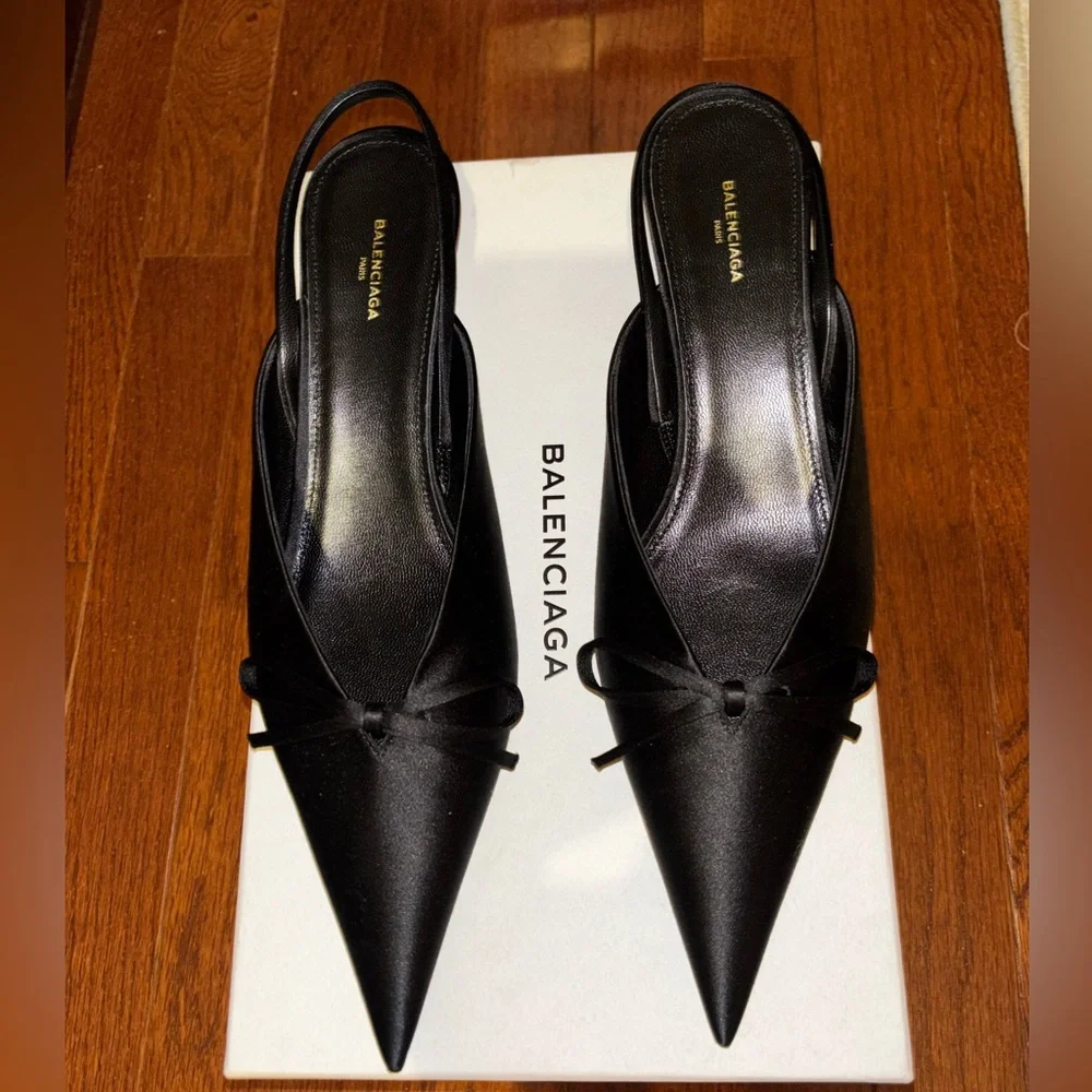 Balenciaga Black Pointed Toe Slingback Heels - Picture 1 of 4